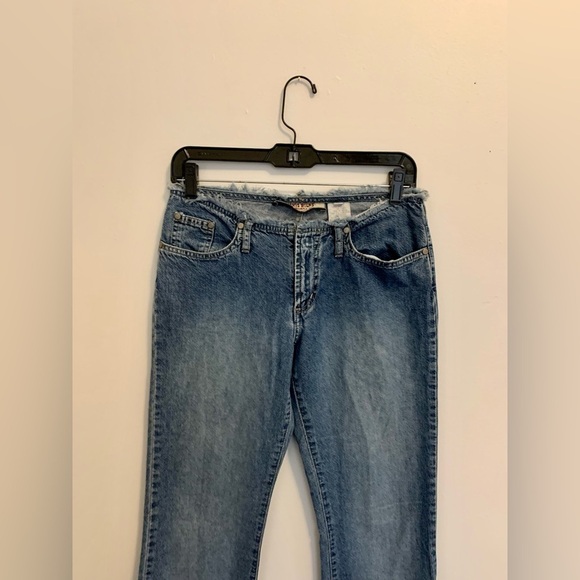Y2K VTG Paris Blues Low Rise Jean Flare Fray No Waistband Light Medium Wash 2000 - Picture 8 of 15